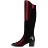 imageFSJ Women Fashion Knee High Riding Long Boots Pull On Square Closed Toe Chunky Block Thick Mid Heels Stretch Patchwork Leather Suede Fall Winter Shoes Size 415 USDarkred