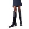 imageFSJ Women Fashion Knee High Riding Long Boots Pull On Square Closed Toe Chunky Block Thick Mid Heels Stretch Patchwork Leather Suede Fall Winter Shoes Size 415 USBlack