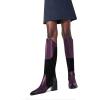 imageFSJ Women Fashion Knee High Riding Long Boots Pull On Square Closed Toe Chunky Block Thick Mid Heels Stretch Patchwork Leather Suede Fall Winter Shoes Size 415 USPurple
