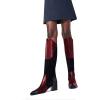 imageFSJ Women Fashion Knee High Riding Long Boots Pull On Square Closed Toe Chunky Block Thick Mid Heels Stretch Patchwork Leather Suede Fall Winter Shoes Size 415 USDarkred