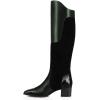 imageFSJ Women Fashion Knee High Riding Long Boots Pull On Square Closed Toe Chunky Block Thick Mid Heels Stretch Patchwork Leather Suede Fall Winter Shoes Size 415 USGreen