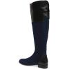 imageFSJ Women Fashion Riding Knee High Long Boots Round Toe Low Chunky Heels Winter ShoesNavy Blue