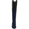 imageFSJ Women Fashion Riding Knee High Long Boots Round Toe Low Chunky Heels Winter ShoesNavy Blue
