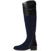 imageFSJ Women Fashion Riding Knee High Long Boots Round Toe Low Chunky Heels Winter ShoesNavy Blue