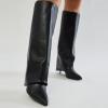 imageFSJ Women Knee High Boots Fold Over Stiletto High Heel Pointed Toe Long Boots Wide Calf Sexy Fashion Party Dress Tall Boots Size 416 USBlack