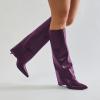 imageFSJ Women Knee High Boots Fold Over Stiletto High Heel Pointed Toe Long Boots Wide Calf Sexy Fashion Party Dress Tall Boots Size 416 USPurple