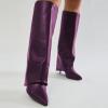 imageFSJ Women Knee High Boots Fold Over Stiletto High Heel Pointed Toe Long Boots Wide Calf Sexy Fashion Party Dress Tall Boots Size 416 USPurple