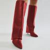 imageFSJ Women Knee High Boots Fold Over Stiletto High Heel Pointed Toe Long Boots Wide Calf Sexy Fashion Party Dress Tall Boots Size 416 USRed