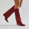 imageFSJ Women Knee High Boots Fold Over Stiletto High Heel Pointed Toe Long Boots Wide Calf Sexy Fashion Party Dress Tall Boots Size 416 USRed
