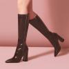 imageFSJ Women Knee High Boots Pointed Toe Chunky Block Heel Zipper Booties Faux Leather Combat Riding Ladies Party Dress Long Boots Size 415 USMaroon