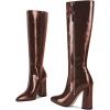 imageFSJ Women Knee High Boots Pointed Toe Chunky Block Heel Zipper Booties Faux Leather Combat Riding Ladies Party Dress Long Boots Size 415 USMaroon