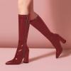 imageFSJ Women Knee High Boots Pointed Toe Chunky Block Heel Zipper Booties Faux Leather Combat Riding Ladies Party Dress Long Boots Size 415 USRed
