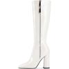 imageFSJ Women Knee High Boots Pointed Toe Chunky Block Heel Zipper Booties Faux Leather Combat Riding Ladies Party Dress Long Boots Size 415 USWhite