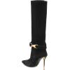 imageFSJ Women Retro Stacked Knee High Long Boots Pointed Toe Stiletto High Metal Heels Shoes With Buttons Size 415 USBlack