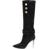 imageFSJ Women Retro Stacked Knee High Long Boots Pointed Toe Stiletto High Metal Heels Shoes With Buttons Size 415 USBlack