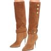 imageFSJ Women Retro Stacked Knee High Long Boots Pointed Toe Stiletto High Metal Heels Shoes With Buttons Size 415 USBrown