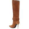 imageFSJ Women Retro Stacked Knee High Long Boots Pointed Toe Stiletto High Metal Heels Shoes With Buttons Size 415 USBrown