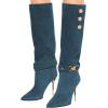 imageFSJ Women Retro Stacked Knee High Long Boots Pointed Toe Stiletto High Metal Heels Shoes With Buttons Size 415 USDark Blue