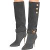 imageFSJ Women Retro Stacked Knee High Long Boots Pointed Toe Stiletto High Metal Heels Shoes With Buttons Size 415 USDark Grey