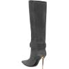 imageFSJ Women Retro Stacked Knee High Long Boots Pointed Toe Stiletto High Metal Heels Shoes With Buttons Size 415 USDark Grey