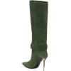 imageFSJ Women Retro Stacked Knee High Long Boots Pointed Toe Stiletto High Metal Heels Shoes With Buttons Size 415 USGreen