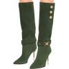 imageFSJ Women Retro Stacked Knee High Long Boots Pointed Toe Stiletto High Metal Heels Shoes With Buttons Size 415 USGreen