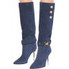 imageFSJ Women Retro Stacked Knee High Long Boots Pointed Toe Stiletto High Metal Heels Shoes With Buttons Size 415 USNavy