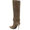 imageFSJ Women Retro Stacked Knee High Long Boots Pointed Toe Stiletto High Metal Heels Shoes With Buttons Size 415 USSaddle Brown