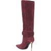 imageFSJ Women Retro Stacked Knee High Long Boots Pointed Toe Stiletto High Metal Heels Shoes With Buttons Size 415 USWine Red