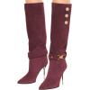 imageFSJ Women Retro Stacked Knee High Long Boots Pointed Toe Stiletto High Metal Heels Shoes With Buttons Size 415 USWine Red