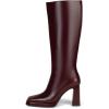 imageFSJ Women Square Toe Low Platform KneeHigh Boots Chunky High Heel Side Zipper Tall Boots Weddings Street Daily Wear Shoes Size 416 USRed
