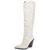 imageFSJ Women Cowboy Boots Pointed Toe Studded Rivets Knee High Boots Block Heels Western Wedding Date Travel Dress Shoes Size 416 USWhite