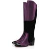 imageFSJ Women Fashion Knee High Riding Long Boots Pull On Square Closed Toe Chunky Block Thick Mid Heels Stretch Patchwork Leather Suede Fall Winter Shoes Size 415 USPurple