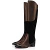imageFSJ Women Fashion Knee High Riding Long Boots Pull On Square Closed Toe Chunky Block Thick Mid Heels Stretch Patchwork Leather Suede Fall Winter Shoes Size 415 USTan