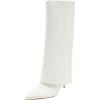 imageFSJ Women Knee High Boots Fold Over Stiletto High Heel Pointed Toe Long Boots Wide Calf Sexy Fashion Party Dress Tall Boots Size 416 USWhite