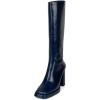 imageFSJ Women Square Toe Low Platform KneeHigh Boots Chunky High Heel Side Zipper Tall Boots Weddings Street Daily Wear Shoes Size 416 USBlue