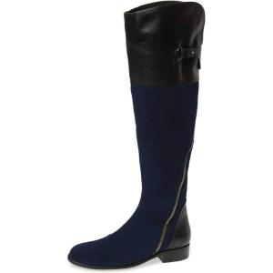 imageFSJ Women Fashion Riding Knee High Long Boots Round Toe Low Chunky Heels Winter ShoesNavy Blue