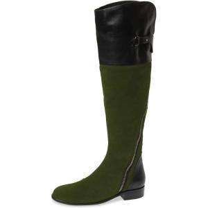 imageFSJ Women Fashion Riding Knee High Long Boots Round Toe Low Chunky Heels Winter ShoesOliver Green