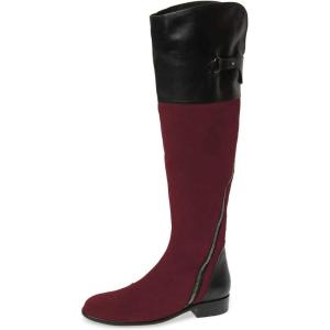 imageFSJ Women Fashion Riding Knee High Long Boots Round Toe Low Chunky Heels Winter ShoesWine Red