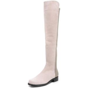 imageFSJ Women OvertheKnee Boots Comfort Low Chunky Heels Round Toe Pull On Fancy Party Shoes Size 415 M USWhitesilver