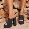 imageFSJ Women Chunky Platform Sandals Slip On Square Open Toe High Heel Sexy Mules Fashion Heeled Slide Party Date Dress Shoes Size 416 USBlack