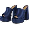 imageFSJ Women Chunky Platform Sandals Slip On Square Open Toe High Heel Sexy Mules Fashion Heeled Slide Party Date Dress Shoes Size 416 USBlue