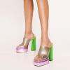 imageFSJ Women Chunky Platform Sandals Slip On Square Open Toe High Heel Sexy Mules Fashion Heeled Slide Party Date Dress Shoes Size 416 USColorfulgreen
