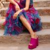 imageFSJ Women Chunky Platform Sandals Slip On Square Open Toe High Heel Sexy Mules Fashion Heeled Slide Party Date Dress Shoes Size 416 USFuchsia