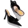 imageFSJ Women Pointed Toe Chain Stiletto Heels Slide Mules Dress Patent Leather Slip On Loafer Party Heeled Sandals Shoes Size 415 USBlack