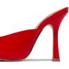 imageFSJ Women Pointed Toe Chain Stiletto Heels Slide Mules Dress Patent Leather Slip On Loafer Party Heeled Sandals Shoes Size 415 USRed