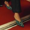 imageFSJ Women Retro Crystal Rhinestone Pointed Toe Slip on Kitten Heel Mules Low Heel Pumps Slide Slipper Girls Party Classic Outfit Sandals Size 415 USGreen