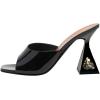 imageFSJ Women Square Open Toe Mules Slip On Chic Crystal Flared Heel Sildes Sandals Backless Fashion Wedding Dress Slipper Shoes Size 416 USBlack