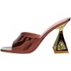 imageFSJ Women Square Open Toe Mules Slip On Chic Crystal Flared Heel Sildes Sandals Backless Fashion Wedding Dress Slipper Shoes Size 416 USBrown
