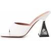 imageFSJ Women Square Open Toe Mules Slip On Chic Crystal Flared Heel Sildes Sandals Backless Fashion Wedding Dress Slipper Shoes Size 416 USWhite